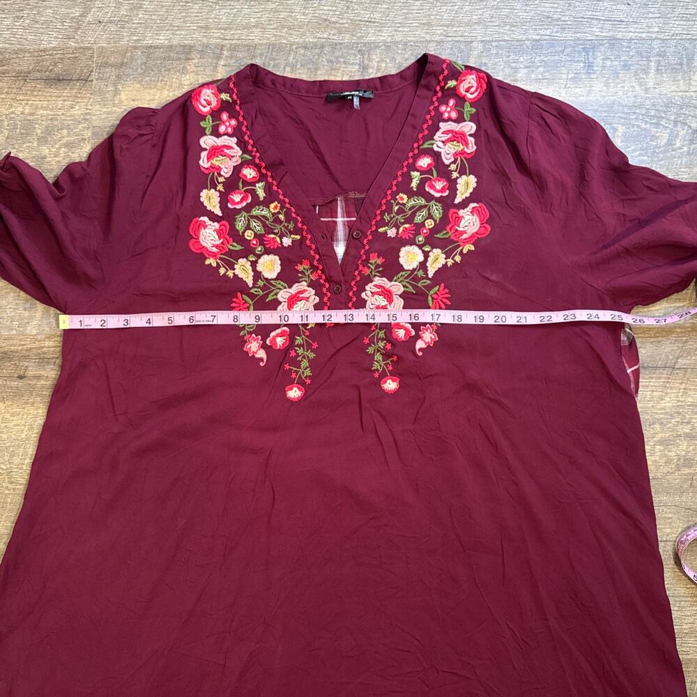 Plaid Floral 1/4 Button Neckline Flowy Asymetrical Hem 3XL Andree Boho Shirt - Picture 6 of 7